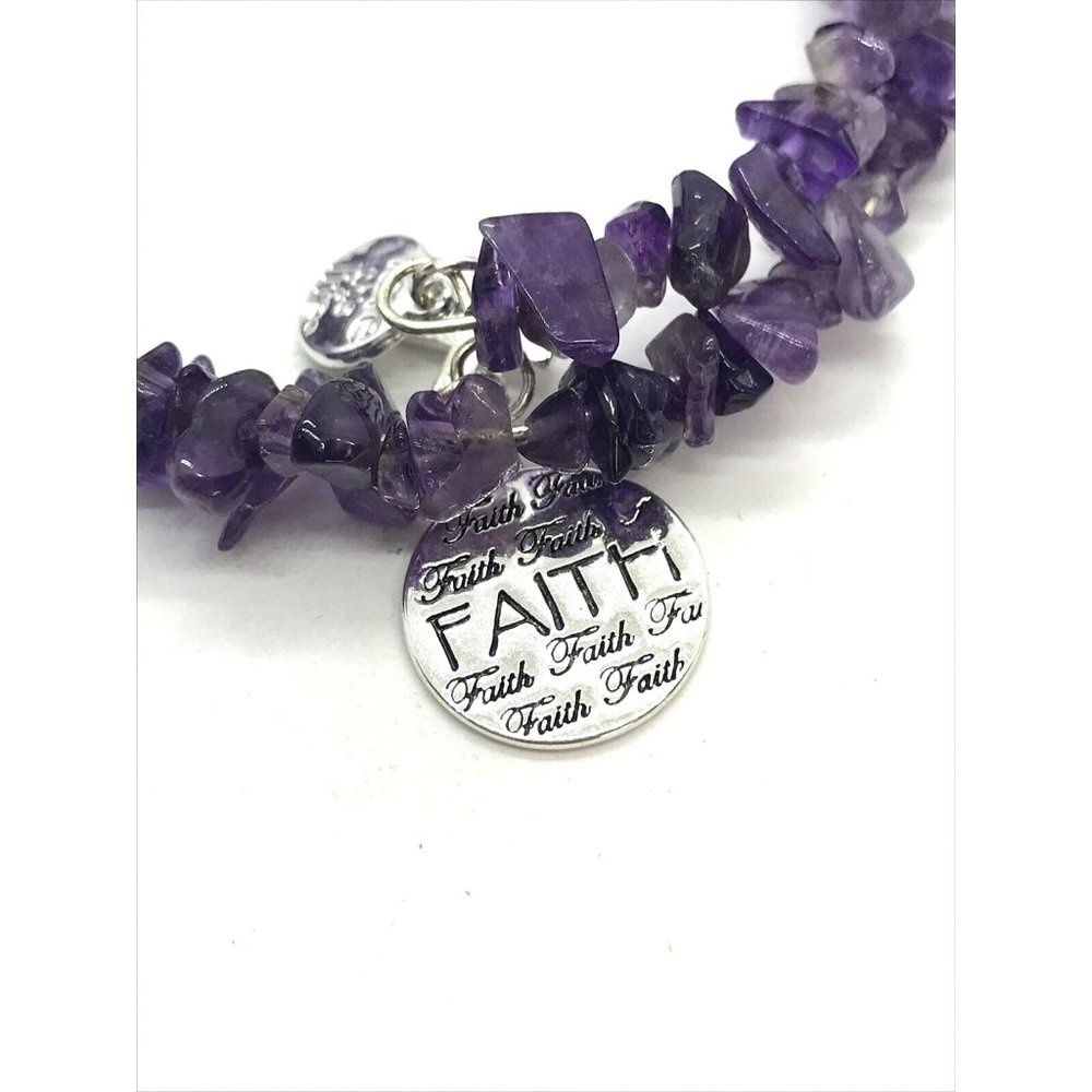 Love This Life Faith Cross Charm semi precious Stone Wrap Bangle Bracelet purple - Picture 5 of 8